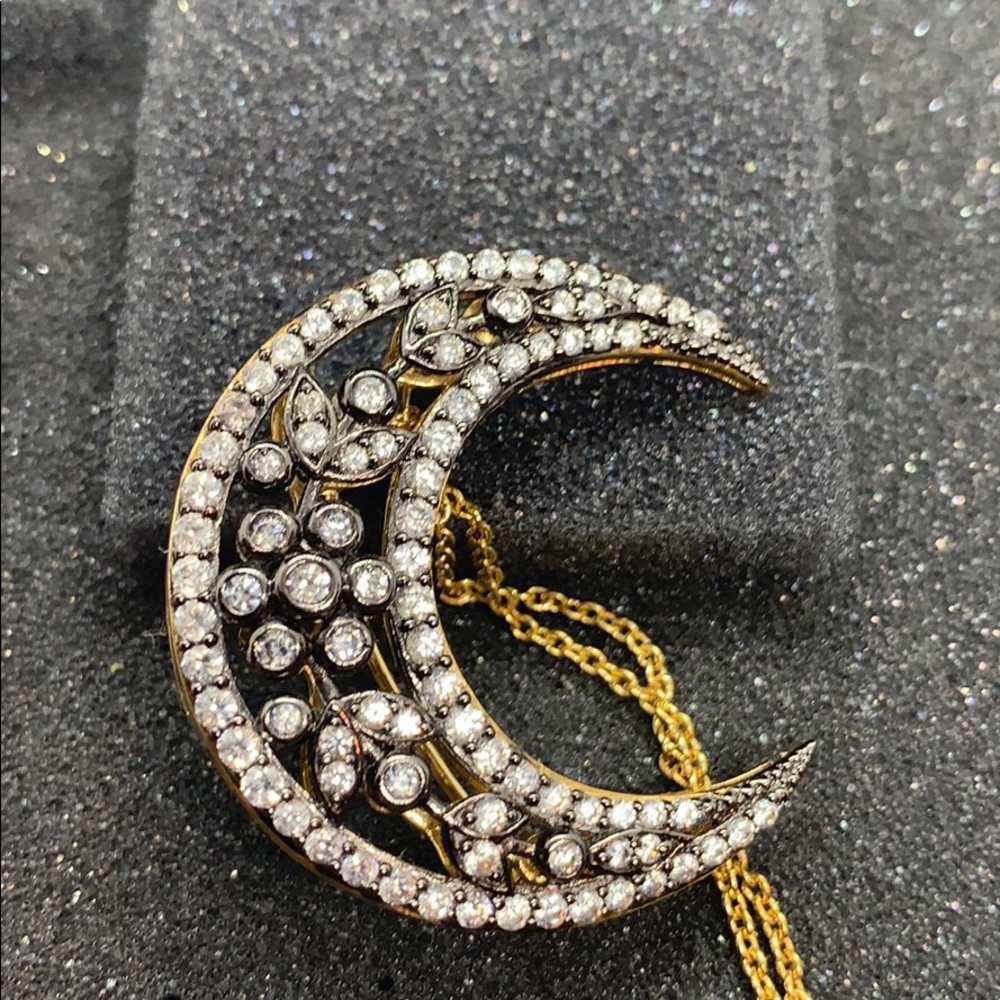 Rarities 2.2ctw White Zircon Vermeil Moon Pin